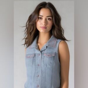 Vintage 90s Jean Jacket Pink Rhinestones